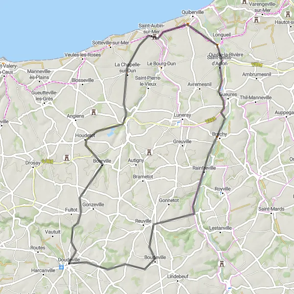 Map miniature of "Coastal Delight" cycling inspiration in Haute-Normandie, France. Generated by Tarmacs.app cycling route planner