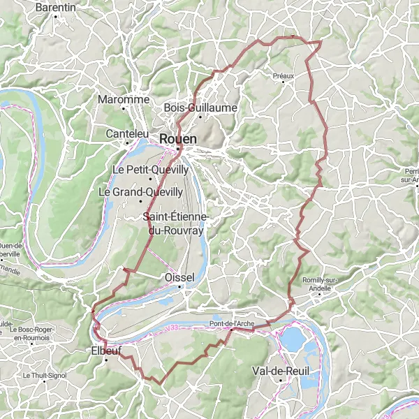 Map miniature of "The Gravel Adventure" cycling inspiration in Haute-Normandie, France. Generated by Tarmacs.app cycling route planner