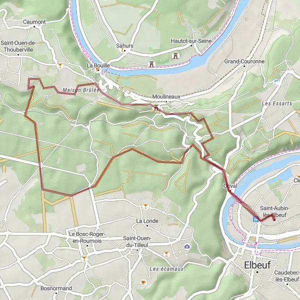 Map miniature of "Gravel Adventure: Riverside Tour" cycling inspiration in Haute-Normandie, France. Generated by Tarmacs.app cycling route planner