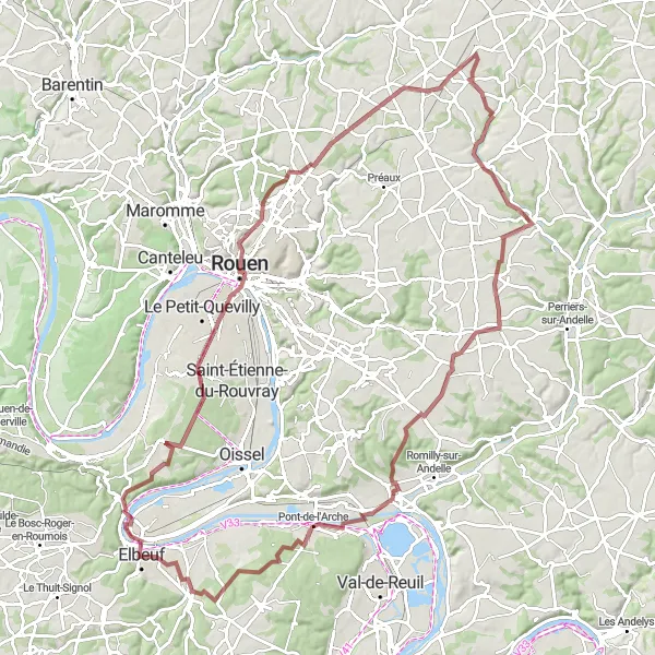 Map miniature of "Hidden Gems of Haute-Normandie" cycling inspiration in Haute-Normandie, France. Generated by Tarmacs.app cycling route planner