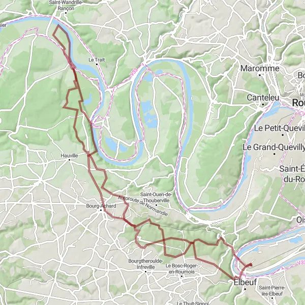 Miniature de la carte de l'inspiration cycliste "Circuit des Boucles de la Seine" dans la Haute-Normandie, France. Générée par le planificateur d'itinéraire cycliste Tarmacs.app