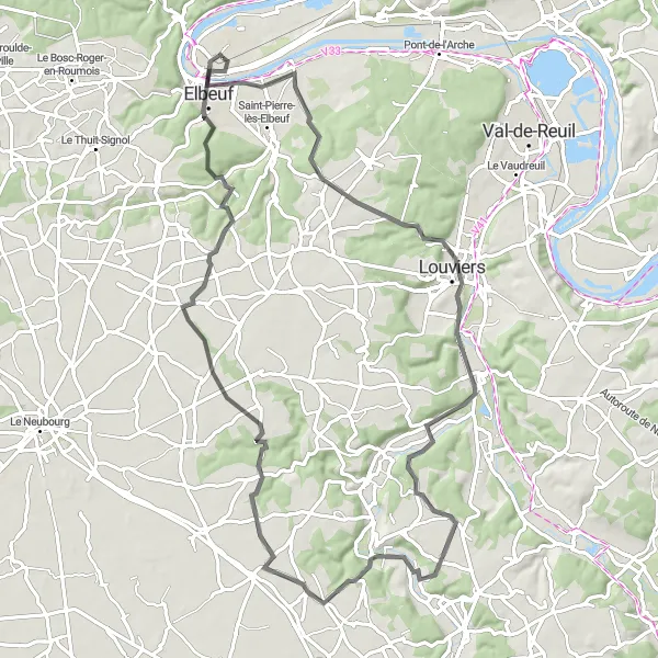 Map miniature of "Scenic Road Cycling: Valleys and Villages" cycling inspiration in Haute-Normandie, France. Generated by Tarmacs.app cycling route planner