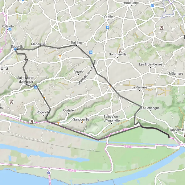 Map miniature of "Saint-Romain-de-Colbosc Loop" cycling inspiration in Haute-Normandie, France. Generated by Tarmacs.app cycling route planner