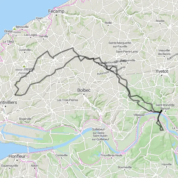 Map miniature of "Countryside Loop" cycling inspiration in Haute-Normandie, France. Generated by Tarmacs.app cycling route planner