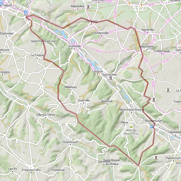 Map miniature of "Eu to Blangy-sur-Bresle via Dargnies" cycling inspiration in Haute-Normandie, France. Generated by Tarmacs.app cycling route planner