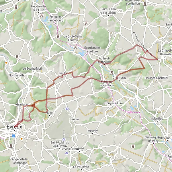 Miniature de la carte de l'inspiration cycliste "Balade pittoresque en Gravel" dans la Haute-Normandie, France. Générée par le planificateur d'itinéraire cycliste Tarmacs.app