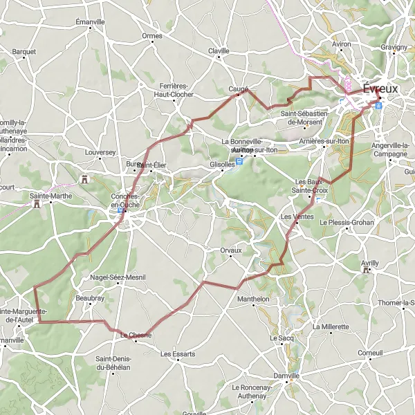 Map miniature of "Norman Countryside Ride (Gravel)" cycling inspiration in Haute-Normandie, France. Generated by Tarmacs.app cycling route planner