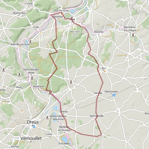 Map miniature of "Gravel Adventure" cycling inspiration in Haute-Normandie, France. Generated by Tarmacs.app cycling route planner