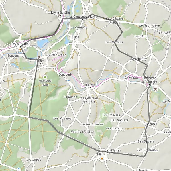 Map miniature of "Road to Anet" cycling inspiration in Haute-Normandie, France. Generated by Tarmacs.app cycling route planner