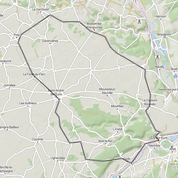 Map miniature of "Champigny-la-Futelaye Loop" cycling inspiration in Haute-Normandie, France. Generated by Tarmacs.app cycling route planner