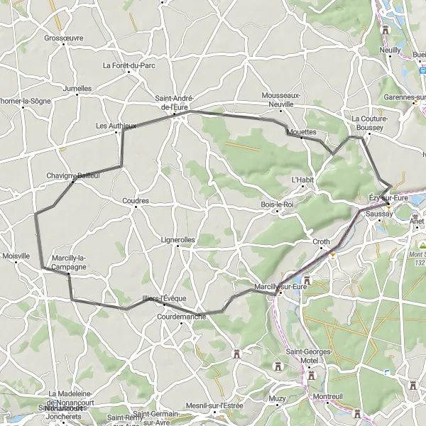 Map miniature of "Scenic Countryside Road" cycling inspiration in Haute-Normandie, France. Generated by Tarmacs.app cycling route planner