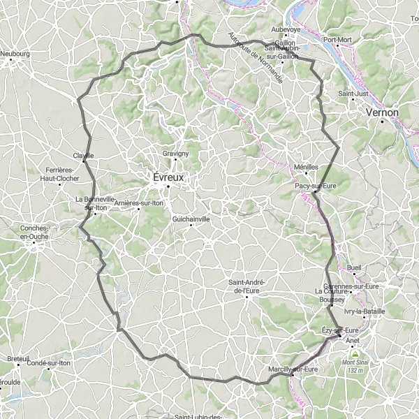 Map miniature of "Challenge of the Hills" cycling inspiration in Haute-Normandie, France. Generated by Tarmacs.app cycling route planner