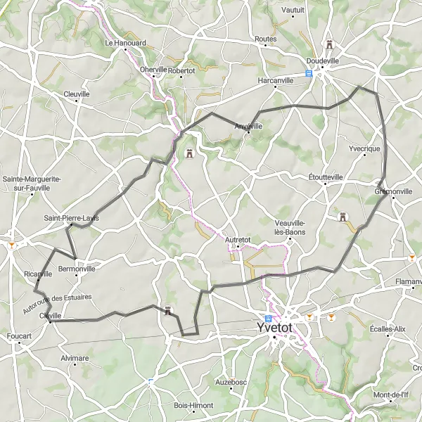 Miniature de la carte de l'inspiration cycliste "Parcours pittoresque Héricourt-en-Caux - Ricarville" dans la Haute-Normandie, France. Générée par le planificateur d'itinéraire cycliste Tarmacs.app
