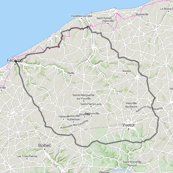 Map miniature of "Sassetot-le-Mauconduit and Beyond" cycling inspiration in Haute-Normandie, France. Generated by Tarmacs.app cycling route planner