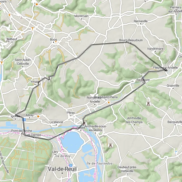 Map miniature of "Exploring the Valleys and Forests" cycling inspiration in Haute-Normandie, France. Generated by Tarmacs.app cycling route planner