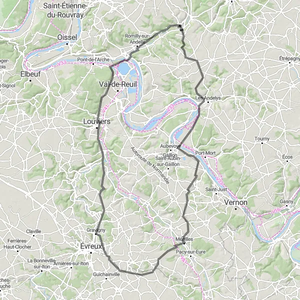 Map miniature of "Grainville Exploration" cycling inspiration in Haute-Normandie, France. Generated by Tarmacs.app cycling route planner