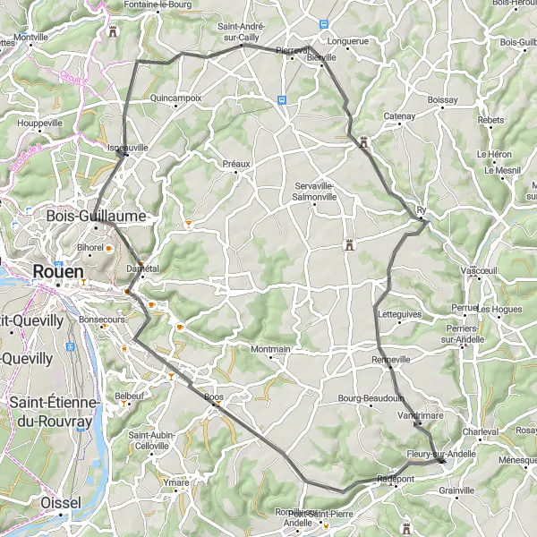 Map miniature of "Radepont Loop" cycling inspiration in Haute-Normandie, France. Generated by Tarmacs.app cycling route planner