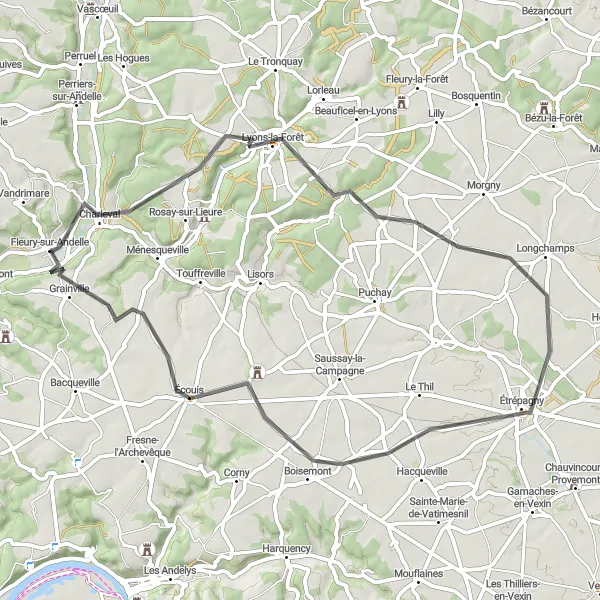 Map miniature of "A Ride Through Rural Charm" cycling inspiration in Haute-Normandie, France. Generated by Tarmacs.app cycling route planner