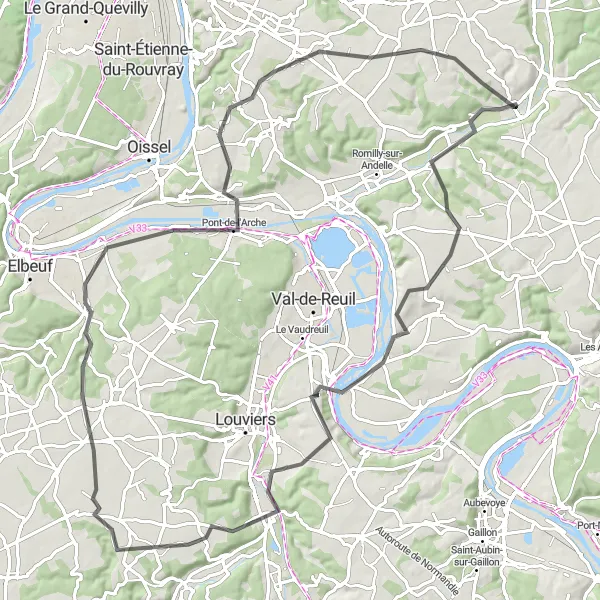 Map miniature of "Cruising Along the Seine River" cycling inspiration in Haute-Normandie, France. Generated by Tarmacs.app cycling route planner