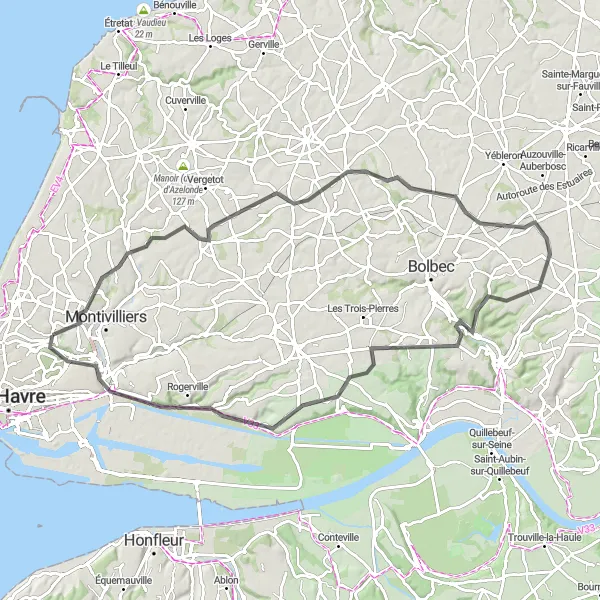 Map miniature of "Rural Adventure" cycling inspiration in Haute-Normandie, France. Generated by Tarmacs.app cycling route planner