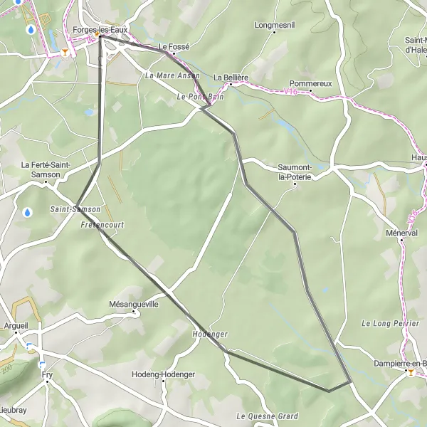 Map miniature of "Hodenger Discovery" cycling inspiration in Haute-Normandie, France. Generated by Tarmacs.app cycling route planner