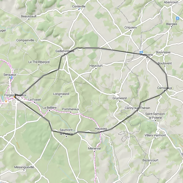 Map miniature of "Formerie Exploration" cycling inspiration in Haute-Normandie, France. Generated by Tarmacs.app cycling route planner