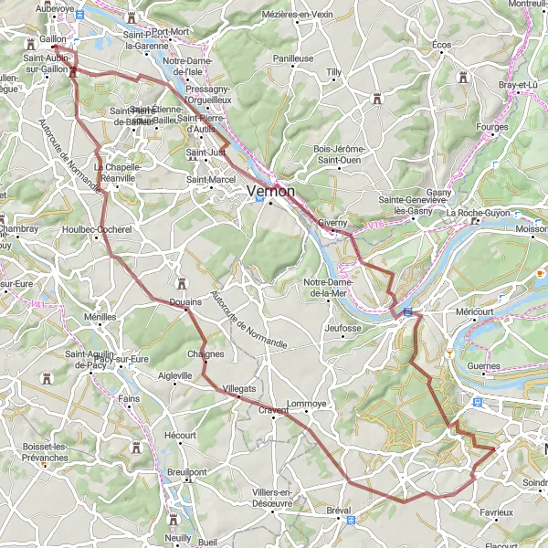 Map miniature of "Gravel Delights" cycling inspiration in Haute-Normandie, France. Generated by Tarmacs.app cycling route planner