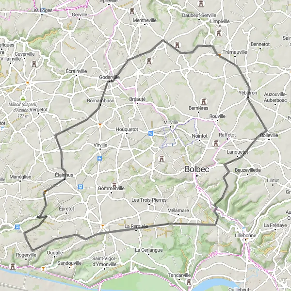Map miniature of "Lanquetot Loop" cycling inspiration in Haute-Normandie, France. Generated by Tarmacs.app cycling route planner