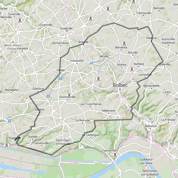 Map miniature of "Seaside Loop" cycling inspiration in Haute-Normandie, France. Generated by Tarmacs.app cycling route planner