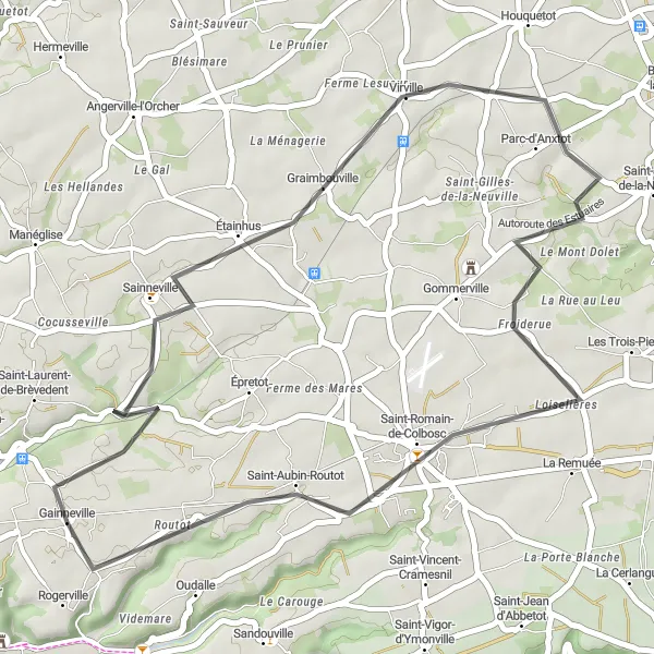 Map miniature of "Étainhus Loop" cycling inspiration in Haute-Normandie, France. Generated by Tarmacs.app cycling route planner