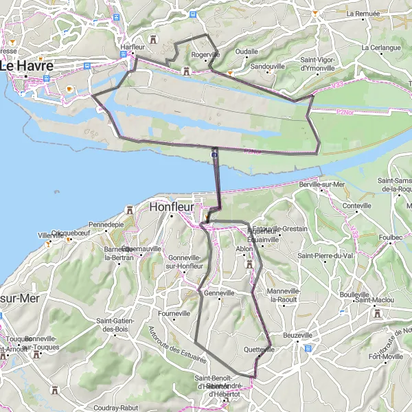 Miniature de la carte de l'inspiration cycliste "Parcours Vallée de la Seine" dans la Haute-Normandie, France. Générée par le planificateur d'itinéraire cycliste Tarmacs.app