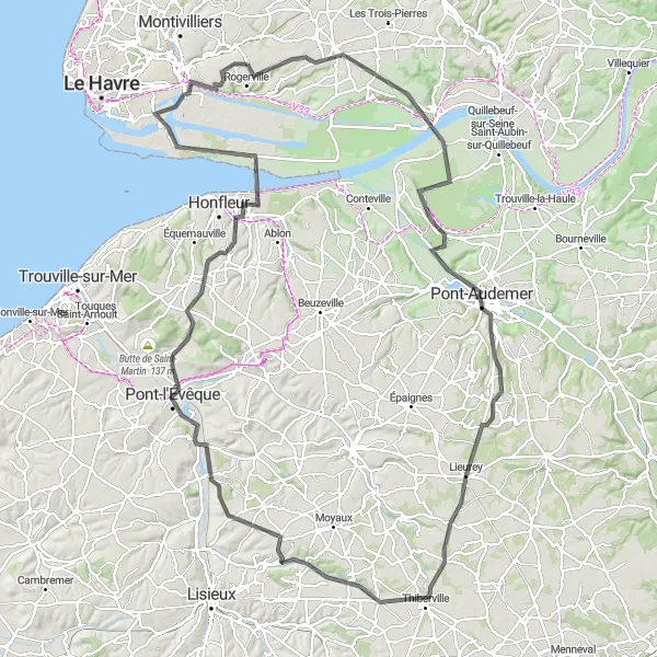 Map miniature of "Countryside Escape" cycling inspiration in Haute-Normandie, France. Generated by Tarmacs.app cycling route planner