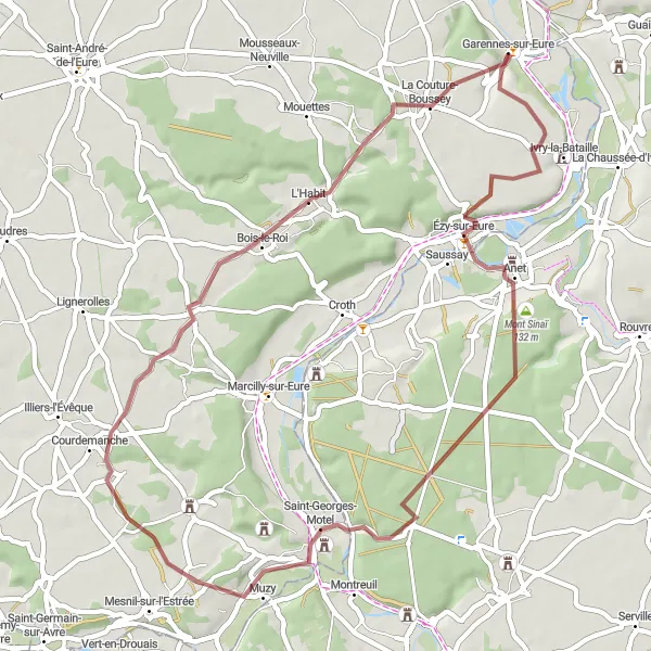 Map miniature of "Ézy-sur-Eure Gravel Ride" cycling inspiration in Haute-Normandie, France. Generated by Tarmacs.app cycling route planner