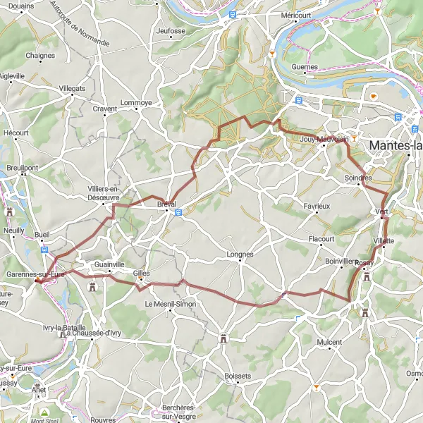 Map miniature of "Scenic Gravel Ride to Dammartin-en-Serve" cycling inspiration in Haute-Normandie, France. Generated by Tarmacs.app cycling route planner