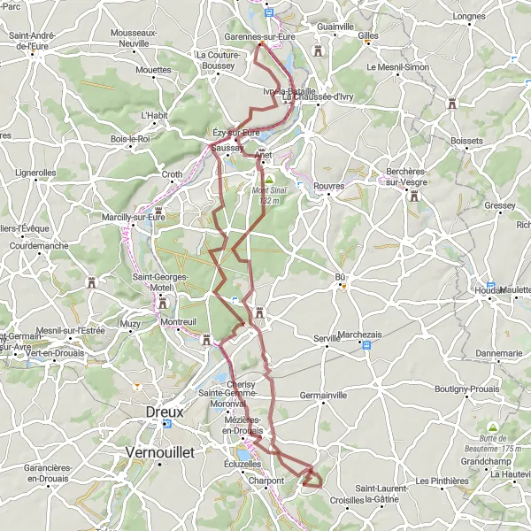 Map miniature of "Gravel Adventure in the Tranquility of Saussay and Beyond" cycling inspiration in Haute-Normandie, France. Generated by Tarmacs.app cycling route planner