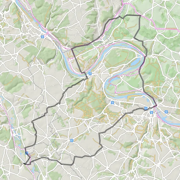 Miniature de la carte de l'inspiration cycliste "Parcours Road le long de l'Eure" dans la Haute-Normandie, France. Générée par le planificateur d'itinéraire cycliste Tarmacs.app