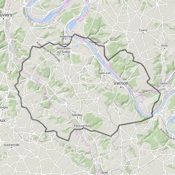 Map miniature of "La Boucle de la Seine" cycling inspiration in Haute-Normandie, France. Generated by Tarmacs.app cycling route planner