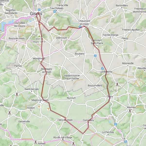 Map miniature of "Gisors to Château de Gisors Gravel Ride" cycling inspiration in Haute-Normandie, France. Generated by Tarmacs.app cycling route planner