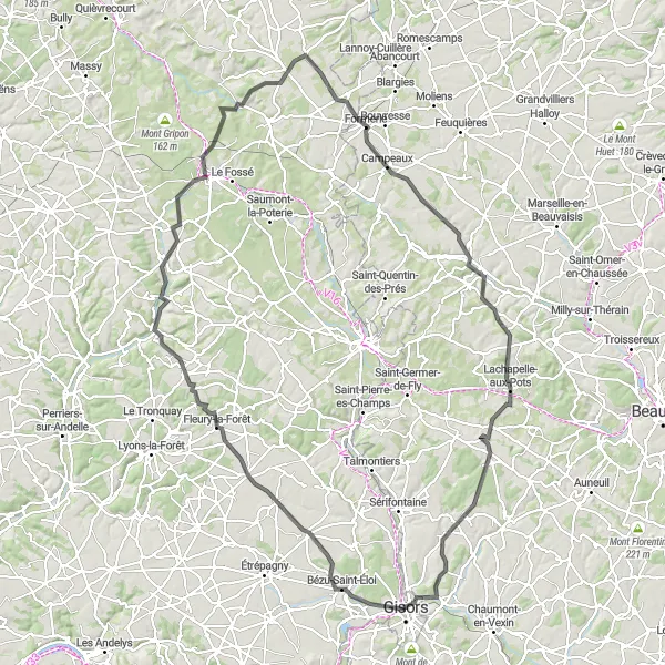 Map miniature of "Gisors to Château de Gisors Loop" cycling inspiration in Haute-Normandie, France. Generated by Tarmacs.app cycling route planner