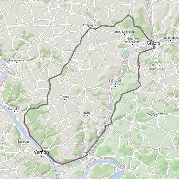 Map miniature of "Château and Countryside" cycling inspiration in Haute-Normandie, France. Generated by Tarmacs.app cycling route planner