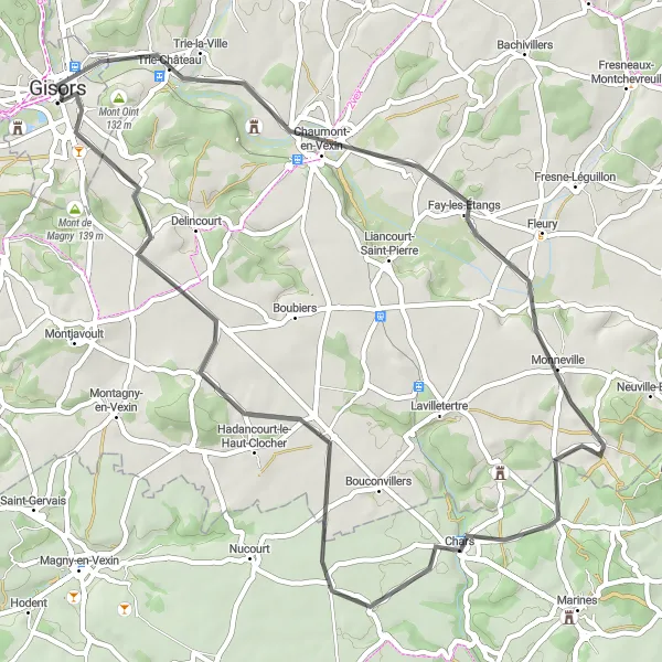 Map miniature of "Lush Landscapes and Château" cycling inspiration in Haute-Normandie, France. Generated by Tarmacs.app cycling route planner