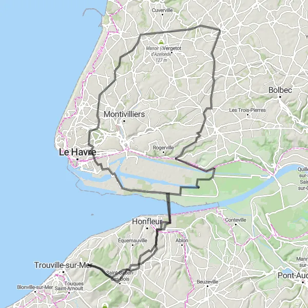 Map miniature of "Le Grand Tour de SAINTE-MADELEINE au paradis" cycling inspiration in Haute-Normandie, France. Generated by Tarmacs.app cycling route planner