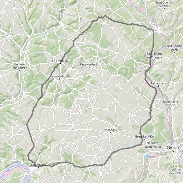 Map miniature of "Amécourt to Gournay-en-Bray Ride" cycling inspiration in Haute-Normandie, France. Generated by Tarmacs.app cycling route planner