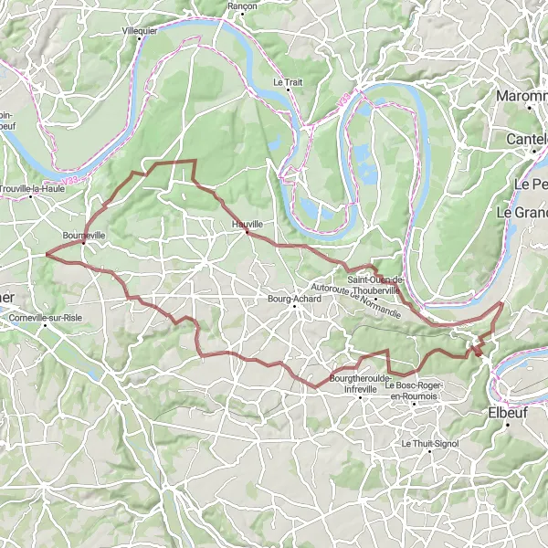 Map miniature of "Roumois Gravel Adventure" cycling inspiration in Haute-Normandie, France. Generated by Tarmacs.app cycling route planner