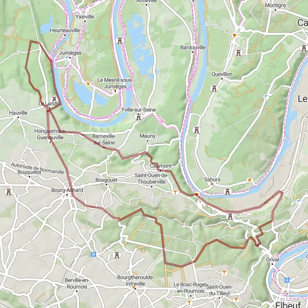 Map miniature of "Seine Valley Gravel Challenge" cycling inspiration in Haute-Normandie, France. Generated by Tarmacs.app cycling route planner