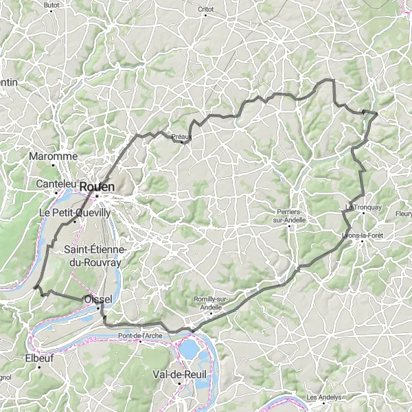 Map miniature of "Grand River Loop" cycling inspiration in Haute-Normandie, France. Generated by Tarmacs.app cycling route planner