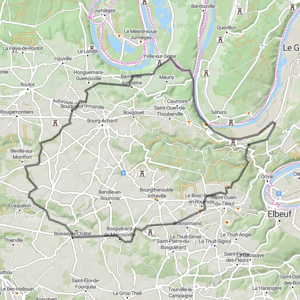 Miniature de la carte de l'inspiration cycliste "Parcours sur les routes de l'Eure" dans la Haute-Normandie, France. Générée par le planificateur d'itinéraire cycliste Tarmacs.app
