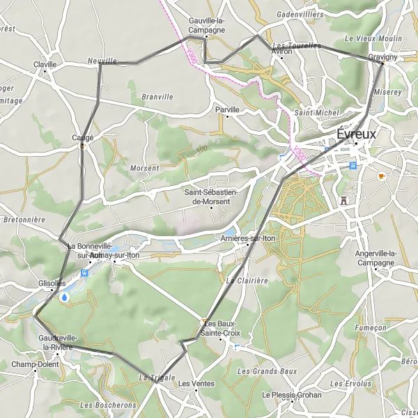 Map miniature of "Évreux Exploration" cycling inspiration in Haute-Normandie, France. Generated by Tarmacs.app cycling route planner