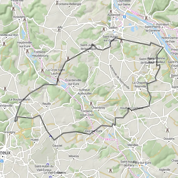 Map miniature of "Road Cycling Adventure from Gravigny to Sassey" cycling inspiration in Haute-Normandie, France. Generated by Tarmacs.app cycling route planner
