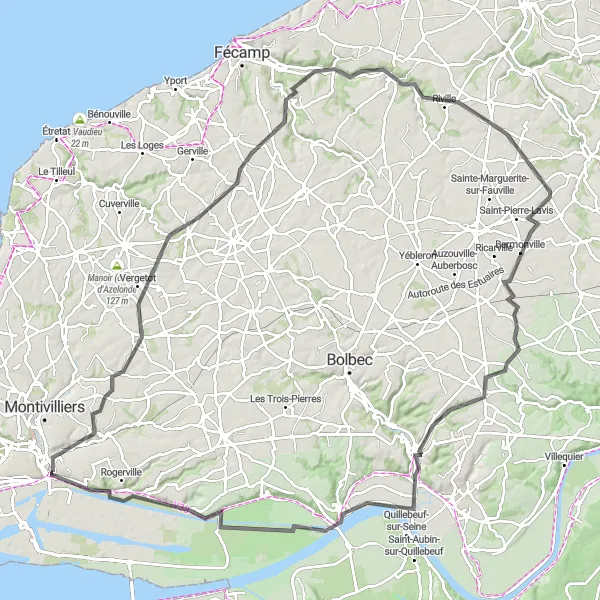 Map miniature of "Seine Valley Adventure" cycling inspiration in Haute-Normandie, France. Generated by Tarmacs.app cycling route planner